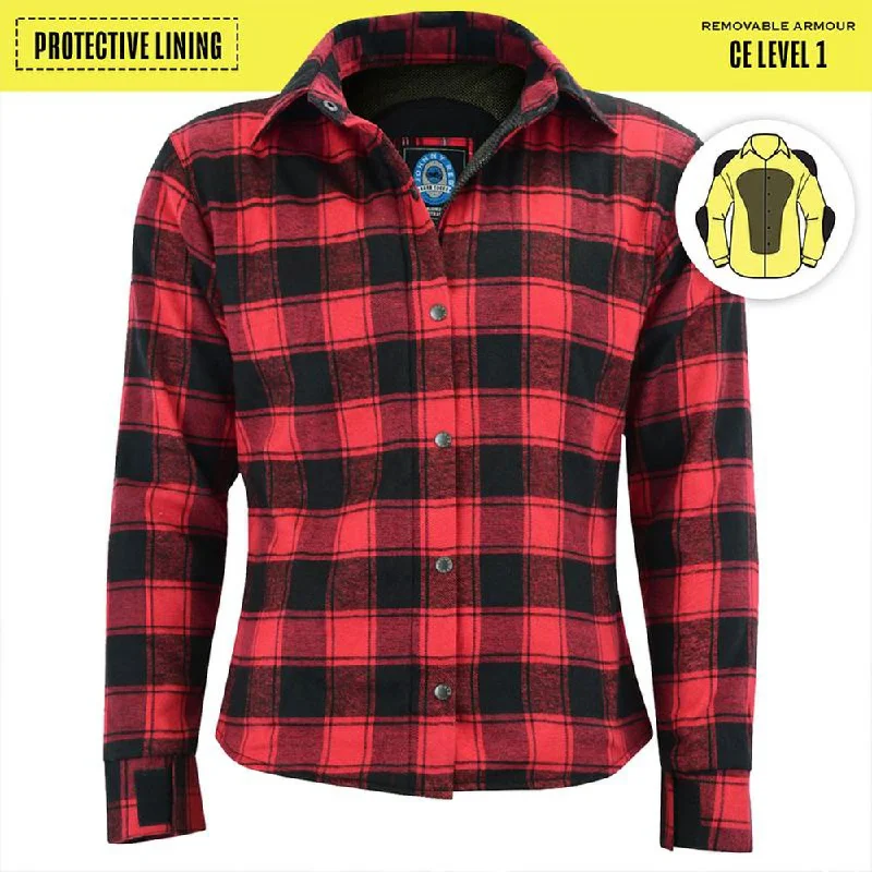 Womens Red/Black Plaid Protective Shirt - Reinforced With Protective- Fibre-JRS10024 Modern Short Sleeve Top