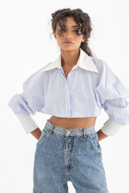 Cropped Striped Shirt - Add On Stylish Short Sleeve Top