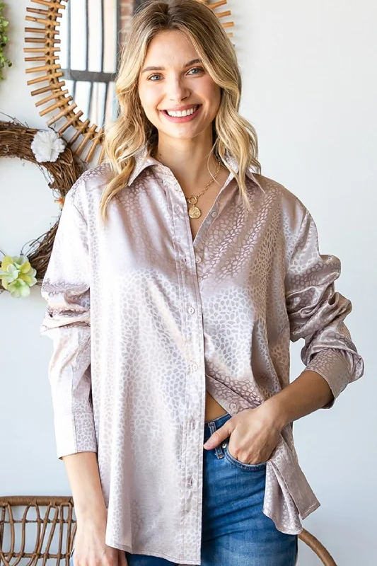 Ditsy Dot Button Down Collared Satin Shirt Classic Basic Short Shirt