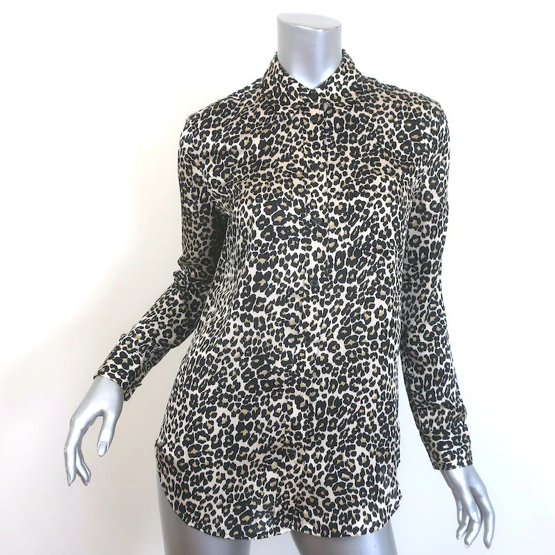 Equipment Reese Shirt Leopard Print Silk Size Extra Small Long Sleeve Blouse Modern Casual Short Sleeve