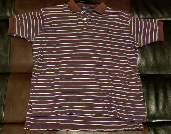 POLO SHIRT VINTAGE STRIPED SHIRT Women's LARGE LG Relaxed Fit Short Shirt