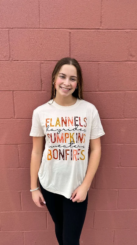 Flannels, Pumpkins, Bonfires Shirt Comfortable Short Sleeve Tunic