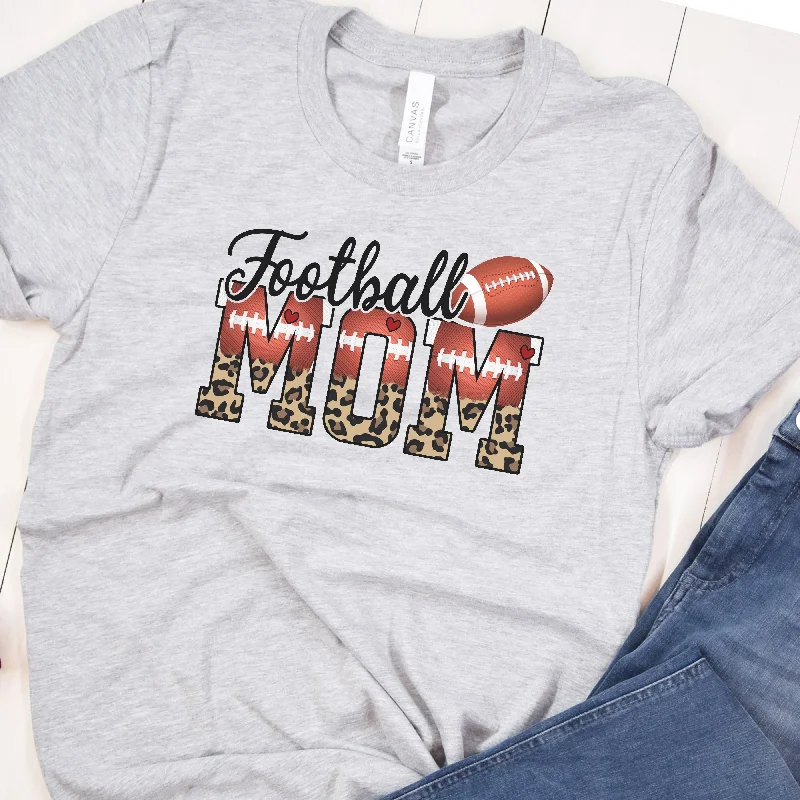 Football Mom Leopard Shirt | Sports Mom Tee Relaxed Fit Short Sleeve Top