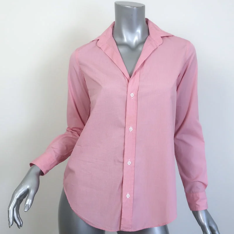 Frank & Eileen Frank Shirt Pink Micro Check Cotton Size Extra Extra Small Elegant Lace Short Sleeve