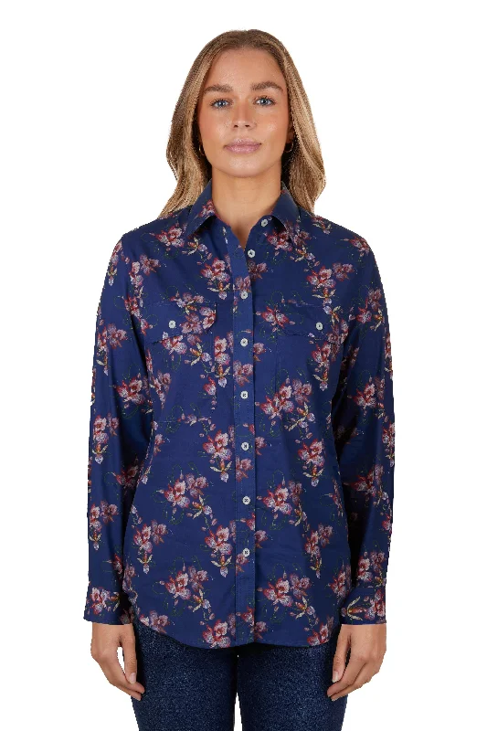 Hard Slog Ladies Belle Full Placket L/S Shirt - Navy - H4S2149042 Soft Flowing Short Shirt