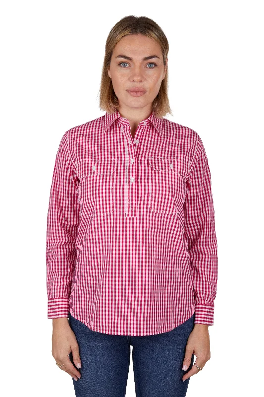 Hard Slog Ladies Dana Half Placket L/S Shirt - Pink - H4W2101206 Fashionable Short Sleeve Vest