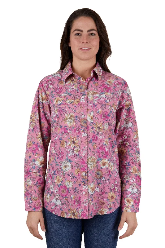 Hard Slog Ladies Naomi Full Placket L/S Shirt - Pink - H4W2101142 Fashionable Draped Short Sleeve