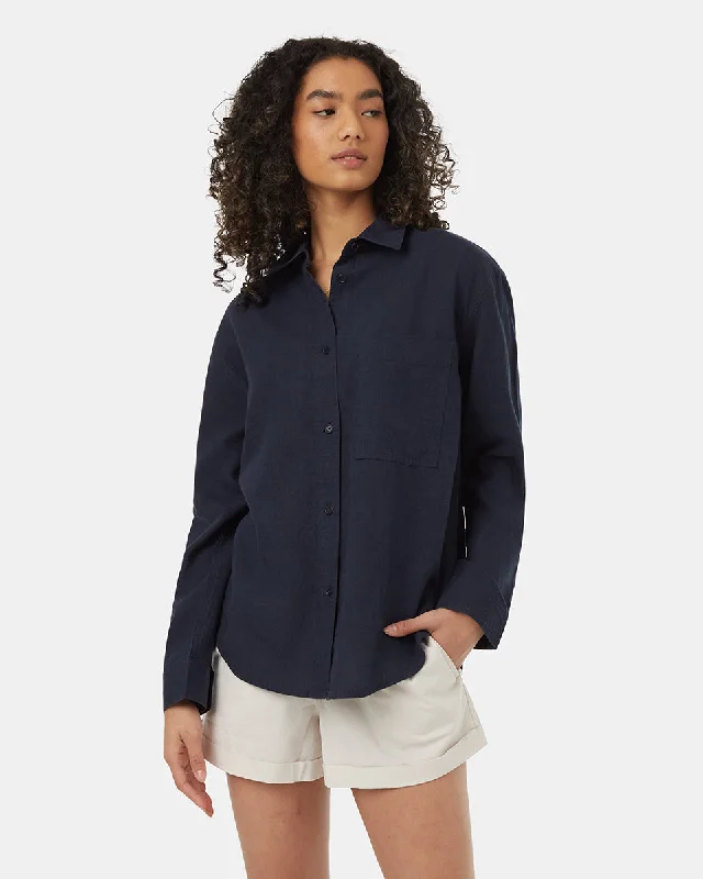 Hemp Button Front Shirt Elegant Longline Short Shirt