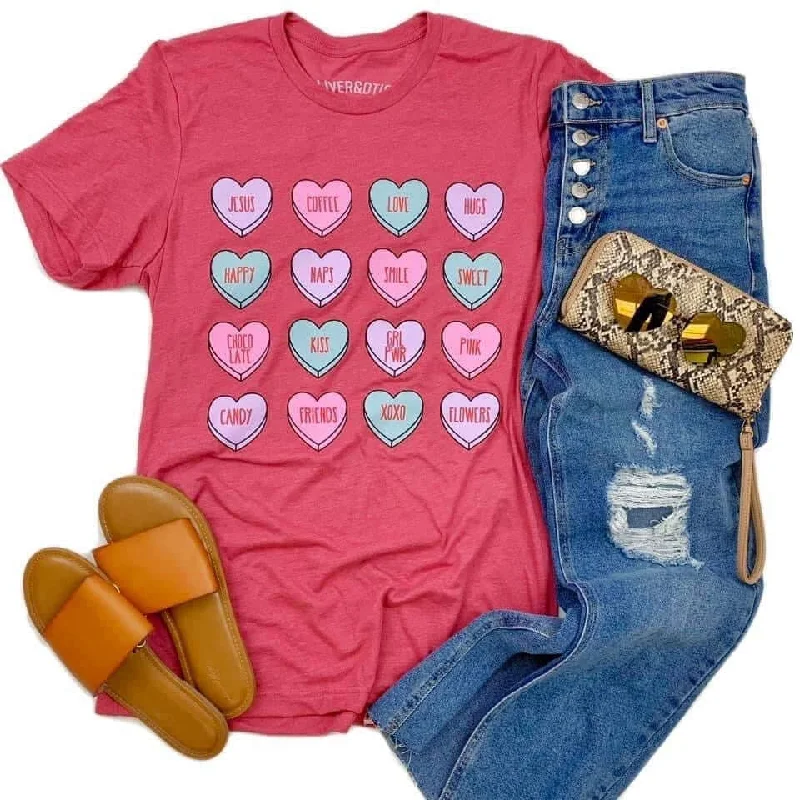 Ladies Candy Hearts Shirt Soft Flowing Short Shirt