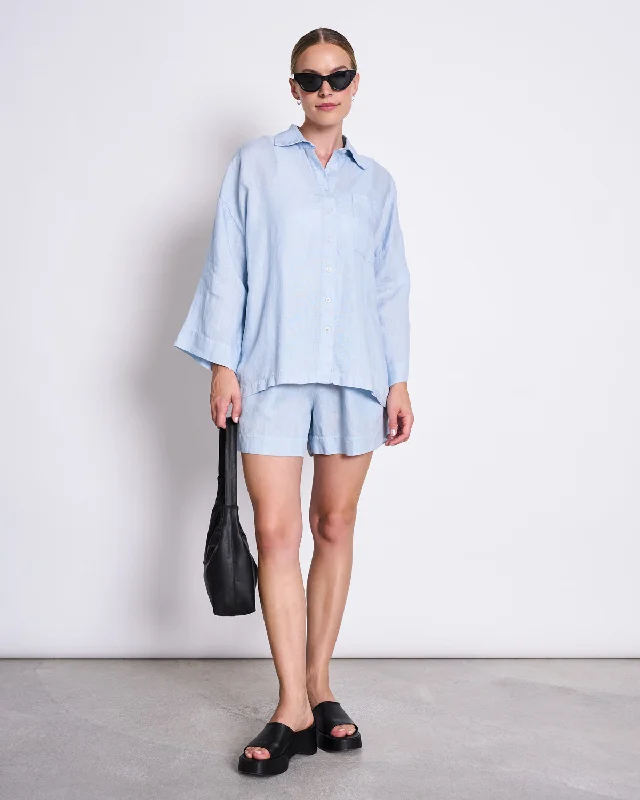 LINEN SHIRT MONS SKY BLUE Comfortable Pocket Short Shirt