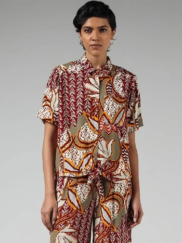 LOV Multicolour Printed Knotted Shirt Casual Slouchy Short Sleeve