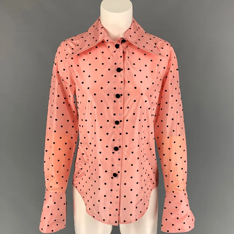 MARC JACOBS Size 0 Pink Black Silk Polka Dot Buttoned Shirt Classic Casual Short Sleeve