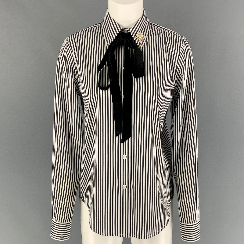 MARC JACOBS Size 2 Black White Cotton Stripe Button Up Shirt Relaxed Button-Down Short Shirt