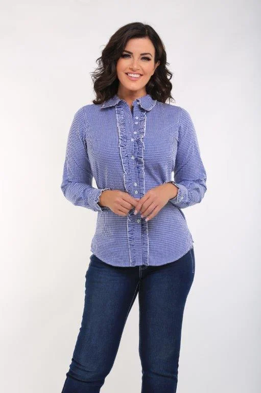 Outback Ladies Ruffle Shirt - Royal Blue - OBW216464 - ON SALE Relaxed Button-Down Short Shirt