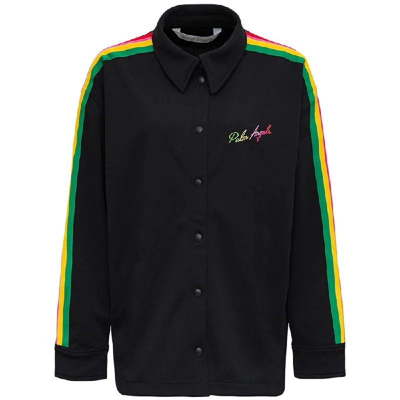 Palm Angel's Miami Logo Polyester Track Shirt Black Multicolor Classic Button-Up Short Tee