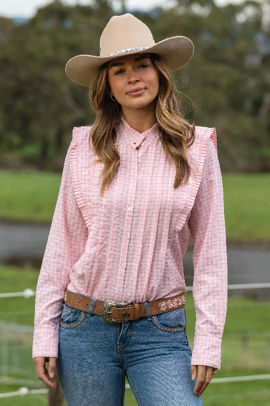 Pure Western Ladies Olivia Check Tuck Detail L/S Shirt - Pink - P3W2546710 - On Sale Comfortable Short Sleeve Tunic