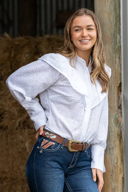 Pure Western Ladies Savannah Ruffle L/S Shirt - Honeydew - P3W2549713 - ON SALE Elegant Button-Down Short Shirt