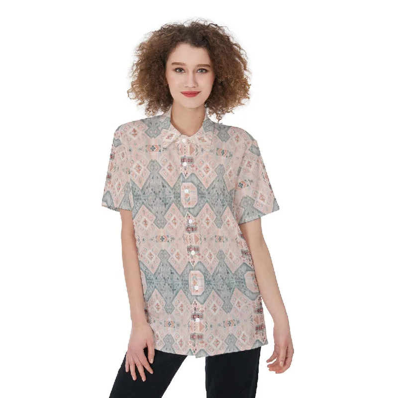 Red Teal Bohemian Aesthetic Print Women's Shirt Stylish Casual Short Tee