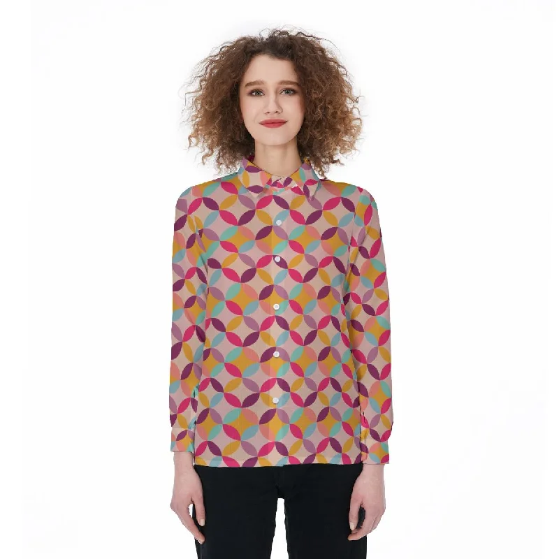 Retro 60's 70's Hipster Geometric Pattern Women's Shirt Stylish Crew Neck Shirt