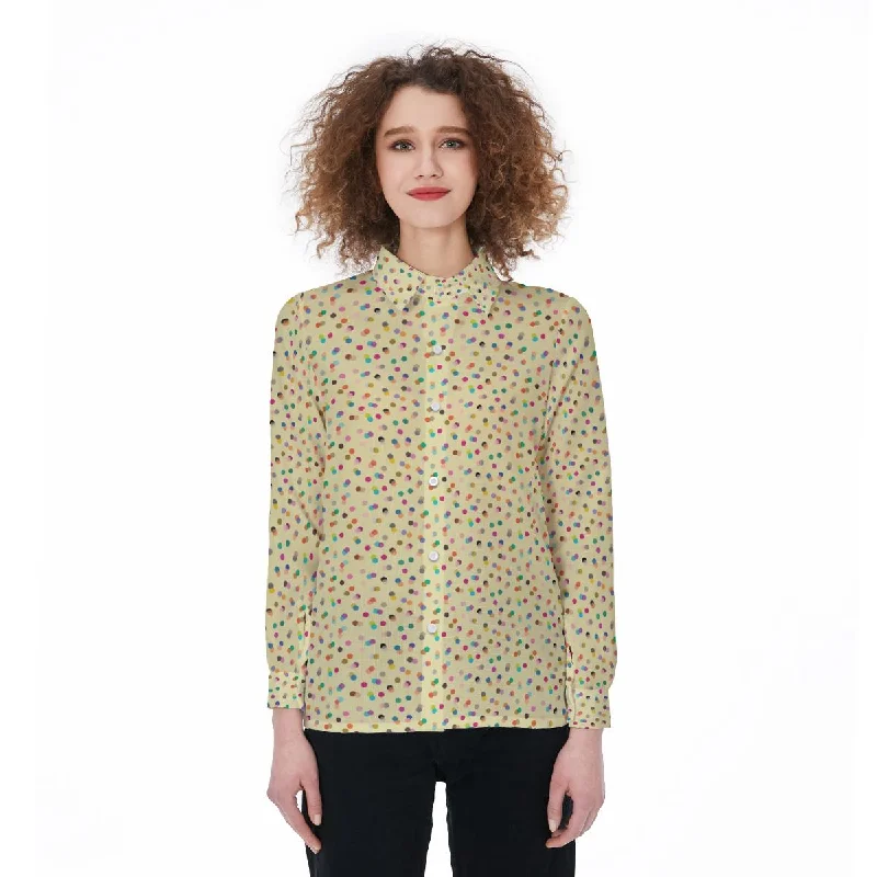 Retro 60's 70's Sprinkle Dots Women's Shirt Comfortable Flowing Short Sleeve