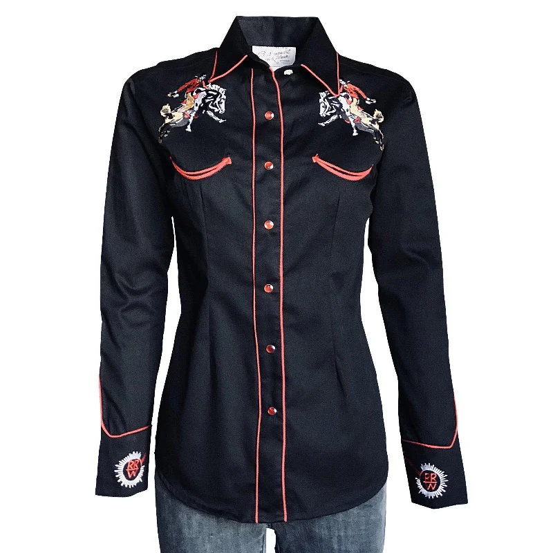 Rockmount Ranch Wear Womens Bronc Embroidered Western Shirt Stylish Printed Short Shirt