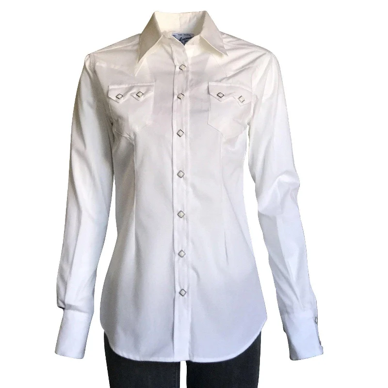 Rockmount Ranch Wear Womens White Sawtooth Pocket Western Shirt Casual Ruffle Short Shirt