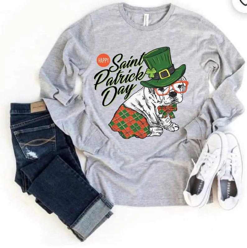 Saint Patrick's Day Bulldog Shirt Cozy Loose Fit Short Sleeve