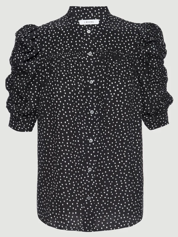 Smocked Sleeve Yoke Shirt -- Noir Multi Elegant Button-Down Short Shirt