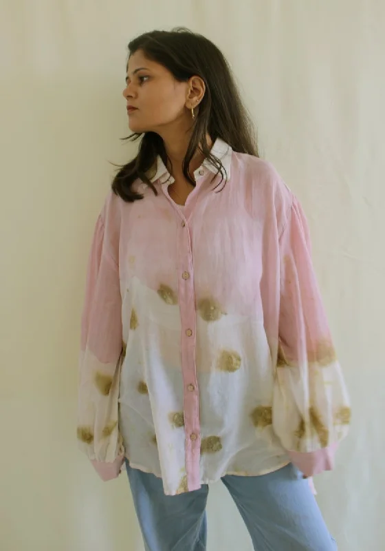 Sora Handwoven Mul Shirt Temple Roses And Lac Pink Comfortable Loose Short Sleeve