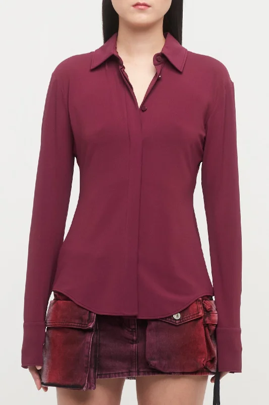 The Attico Elton Shirt in Dark Grape Elegant Draped Short Shirt