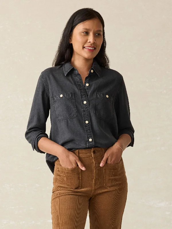 Tried & True Chambray Shirt - Durango Black Trendy Turtleneck Short Shirt