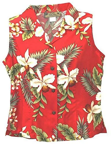 Two Palms Women's Hawaiian Orchid Sleeveless Shirt Fashionable Tied Short Sleeve