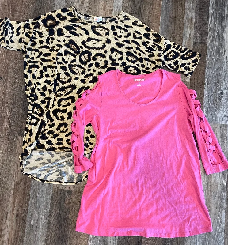 Lot of 2- LuLaRoe Leopard & Roaman’s Pink casual shirt- womens XL Cozy Linen Short Shirt