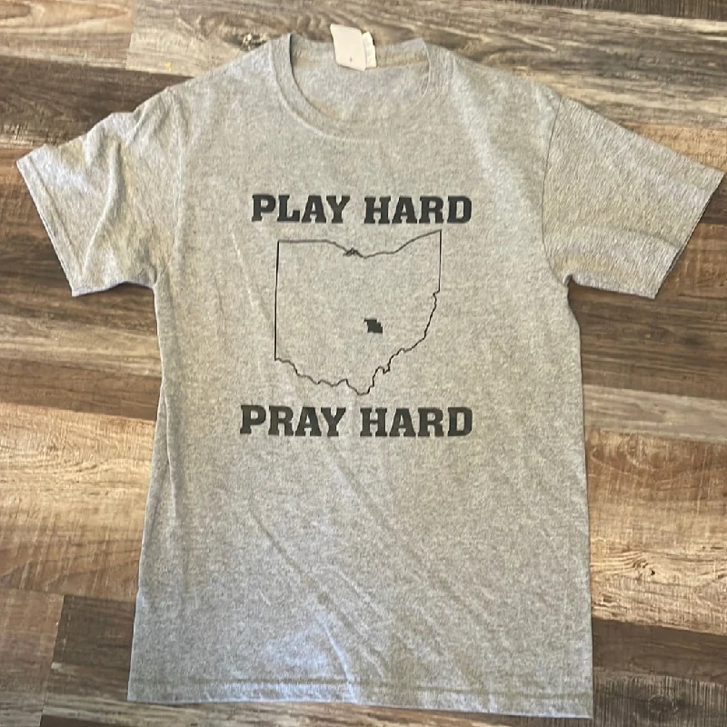 Ohio Play Hard Pray Hard grey shirt adult small Relaxed Cotton Short Blouse