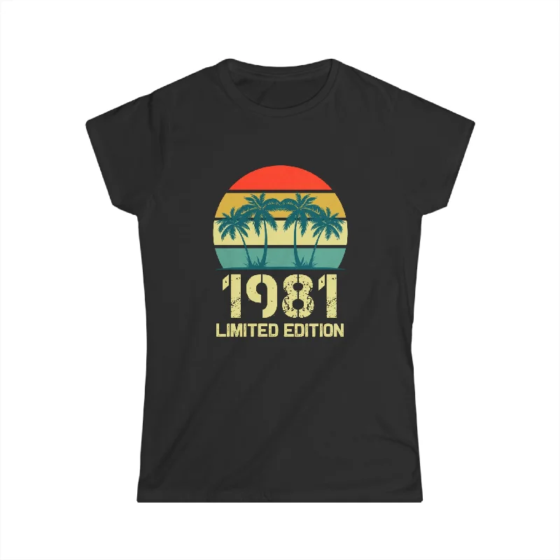 Vintage 1981 Birthday Shirts for Women Funny 1981 Birthday Womens Shirt Comfortable Graphic Short Sleeve