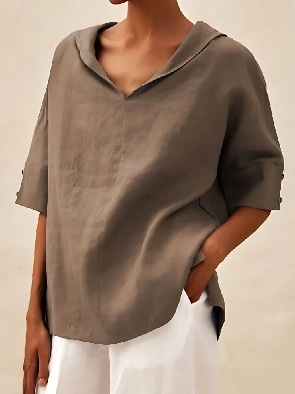 MOLLY V-NECK CASUAL LINEN SHIRT Stylish Crew Neck Shirt