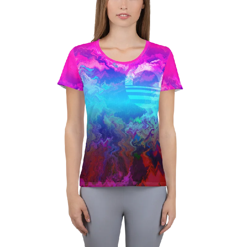 Women's Light Weight Shirt - Mountain Dream Fashionable Cuffed Short Sleeve