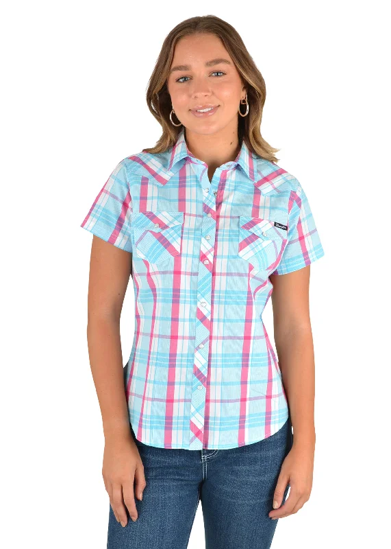 Wrangler Ladies Adabelle Check Western  Short Sleeve Shirt - X2S2132873 Relaxed Fit Short Tunic