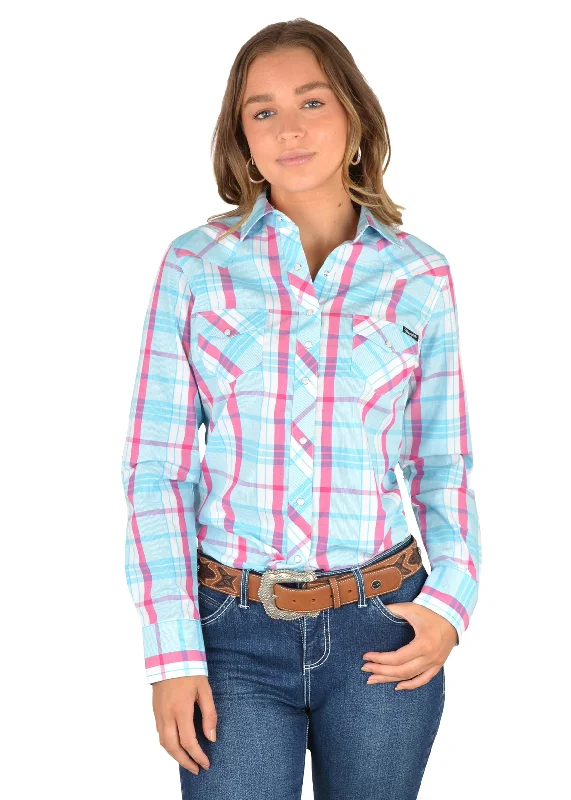 Wrangler Ladies Addabelle Check Western Long Sleeve Shirt - X2S2127873 - ON SALE Relaxed Fit Short Sleeve Top