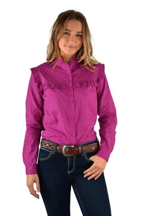 Wrangler Ladies Nikka Frill L/S Shirt- X2W2135777 - ON SALE Comfortable Flowing Short Sleeve