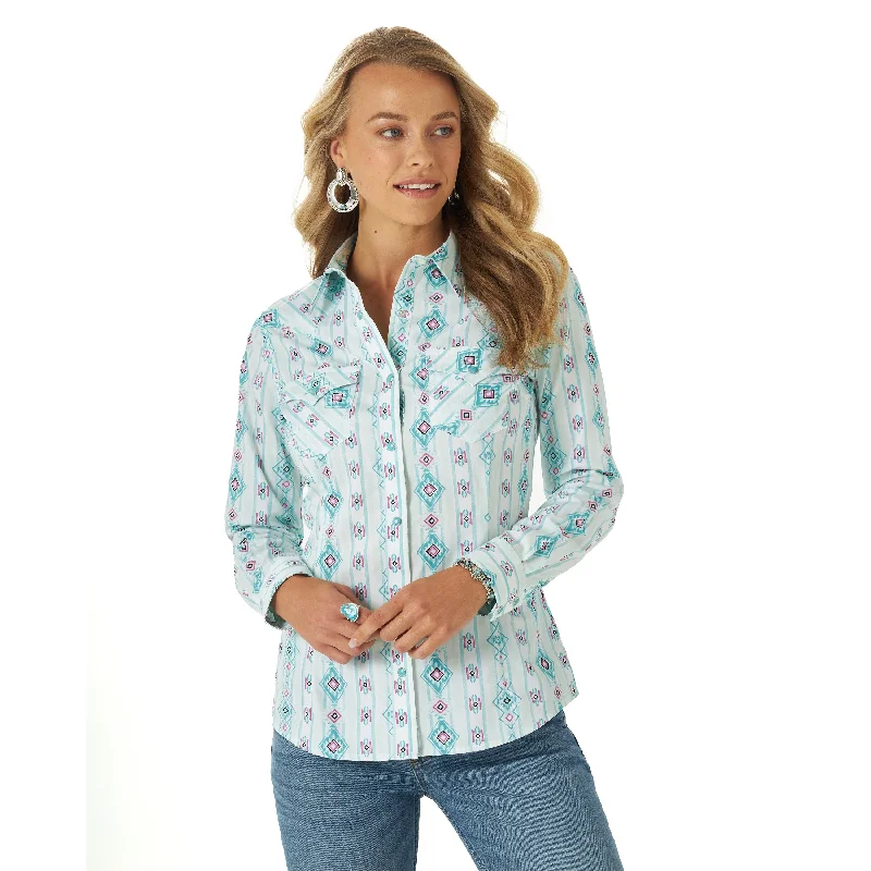 Wrangler USA Ladies Retro Vintage Western Shirt - Teal - 112315062 Relaxed Button-Down Short Shirt