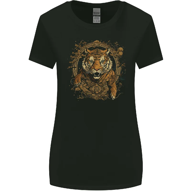 A Ferocious Tiger With a Japanese Background Womens Wider Cut T-Shirt Fleece Nylon Spandex