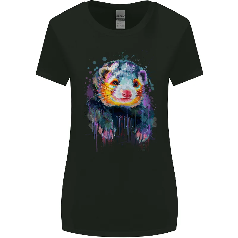 A Ferret Watercolour Womens Wider Cut T-Shirt Collared Crew Neck Turtle Neck