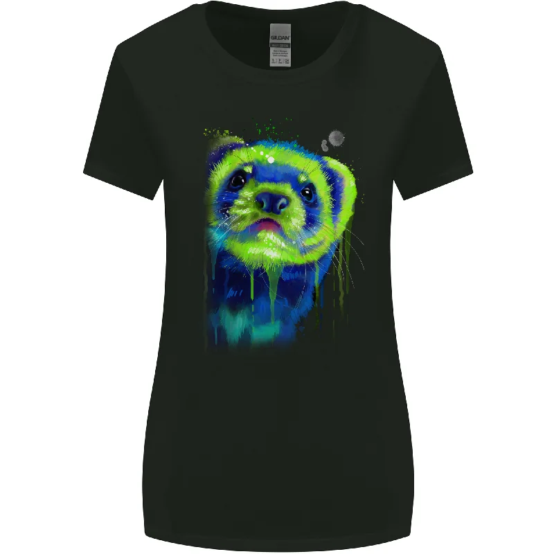 A Ferret Watercolour Womens Wider Cut T-Shirt Chenille Blend Fleece Blend Nylon Blend