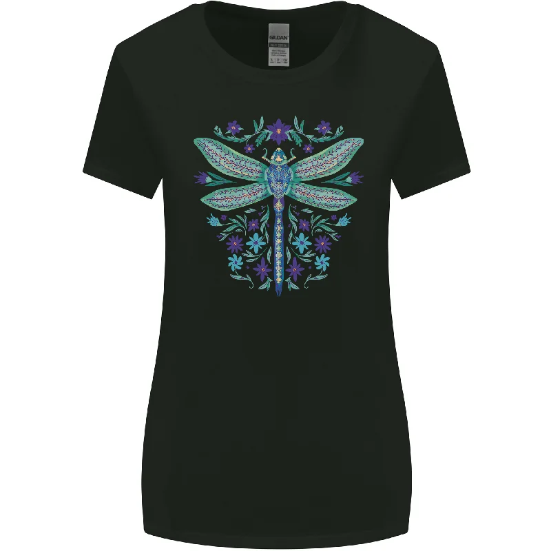 A Floral Dragonfly Womens Wider Cut T-Shirt Handmade Hand-knitted Hand-woven