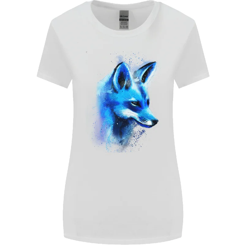 A Fox Watercolour Womens Wider Cut T-Shirt Hooded Caped Shawl Collar