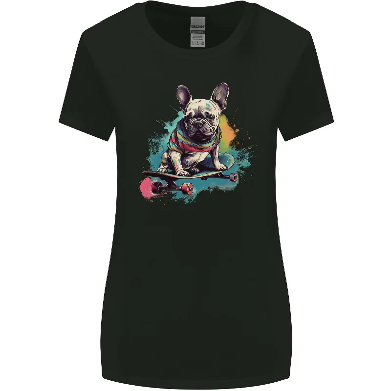 A French Bulldog on a Skateboard Womens Wider Cut T-Shirt Plaid T-Shirt Polka Dot Checkered