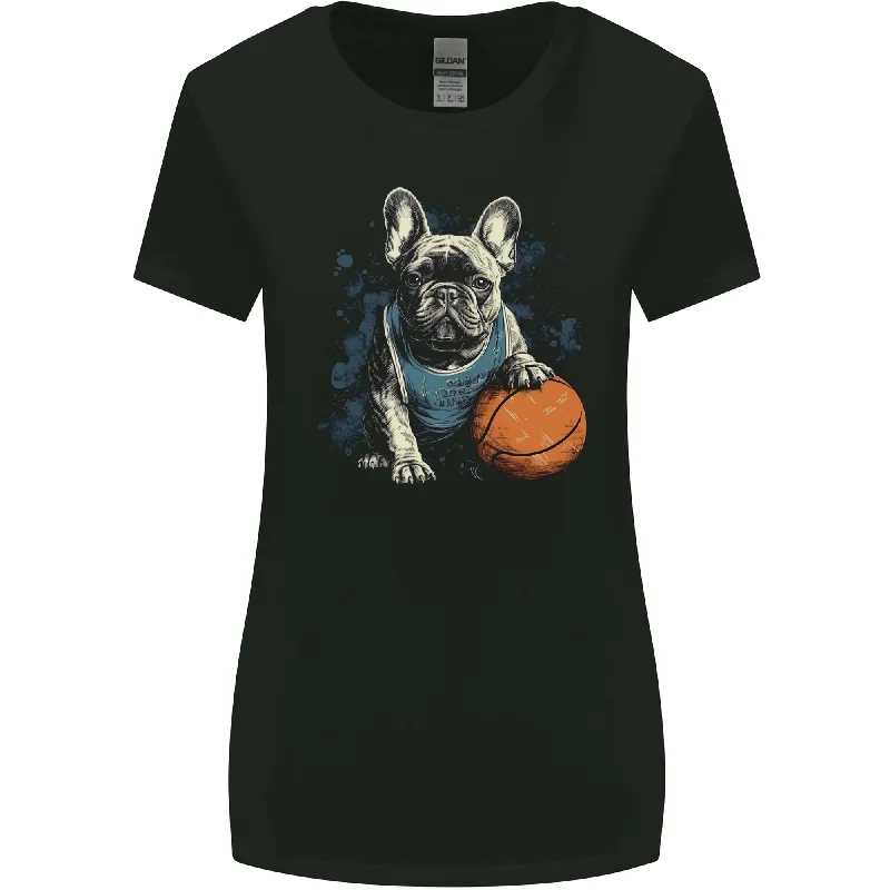 A French Bulldog With a Basketball Dog Womens Wider Cut T-Shirt Fleece Nylon Spandex