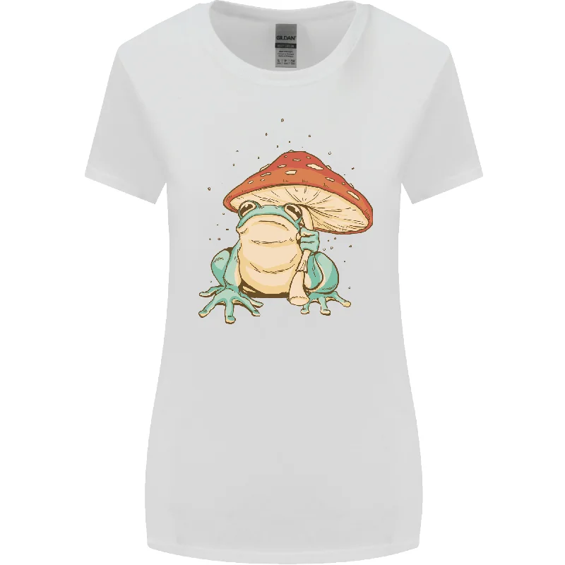 A Frog Under a Toadstool Umbrella Toad Womens Wider Cut T-Shirt Print Jacquard Patchwork