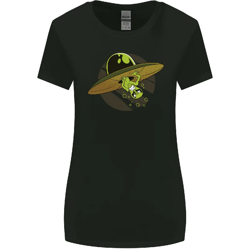 A Funny Alien Stuck in a UFO Flying Saucer Womens Wider Cut T-Shirt Iron Safe Non-Iron Wrinkle Free